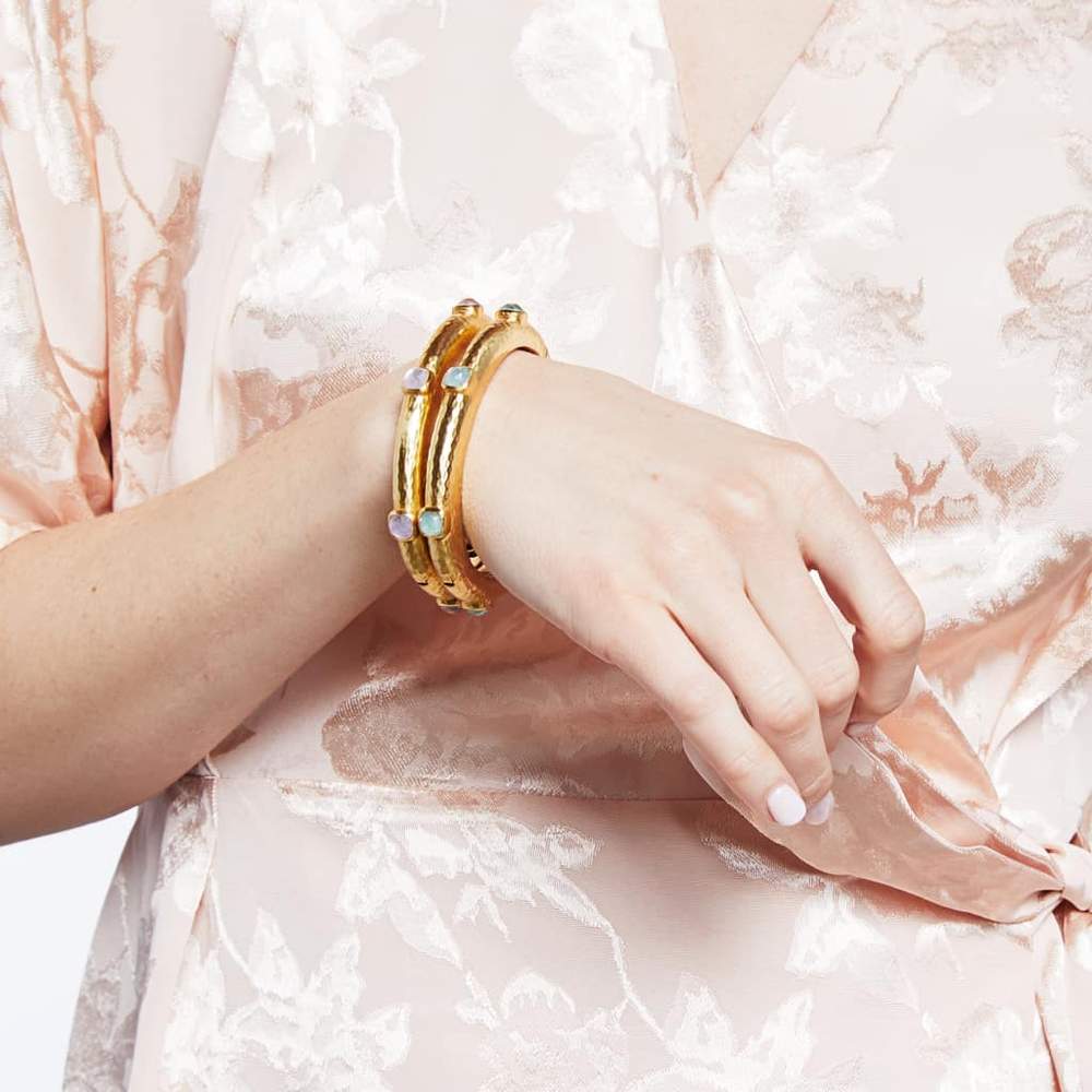 Julie Vos Catalina Hinge Bangle - Gold Pearl Bracelets in  at Wrapsody
