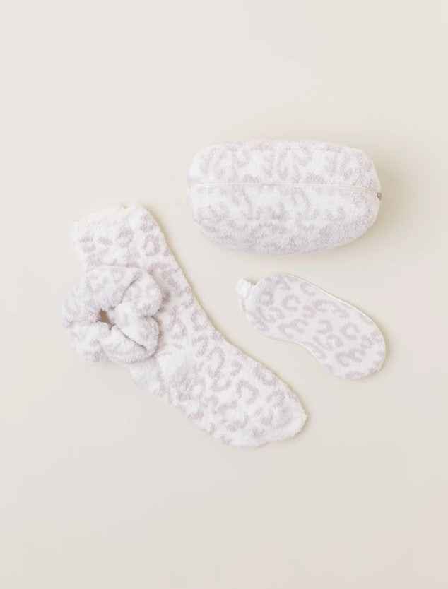 Barefoot Dreams Eyemask, Scrunchie, & Sock Set Gift Sets in Cream Leopard at Wrapsody