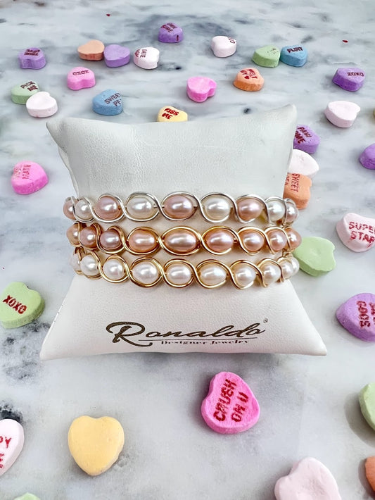 Ronaldo Gold Natural Charm Pink Pearl Bracelets in  at Wrapsody