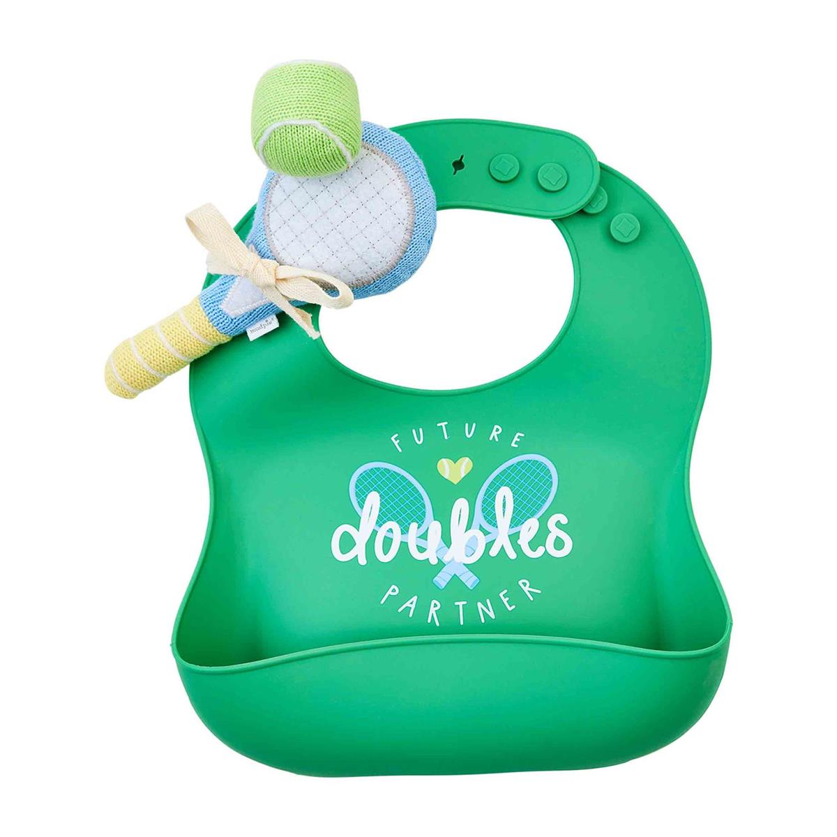 Tennis Silicone Bib & Rattle Set Baby in Default Title at Wrapsody