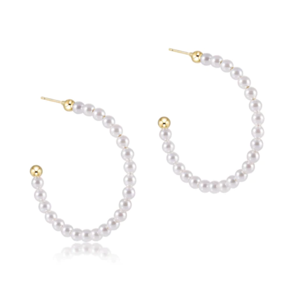 Enewton Beaded Gemstone 1.25" Post Hoop 3mm Pearl Earrings in Default Title at Wrapsody