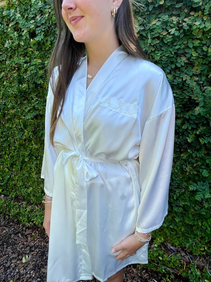 Silk Embroidered Robe Greek in  at Wrapsody
