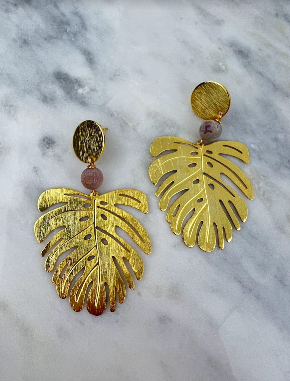 Palm Leaf Gold Earrings Earrings in  at Wrapsody