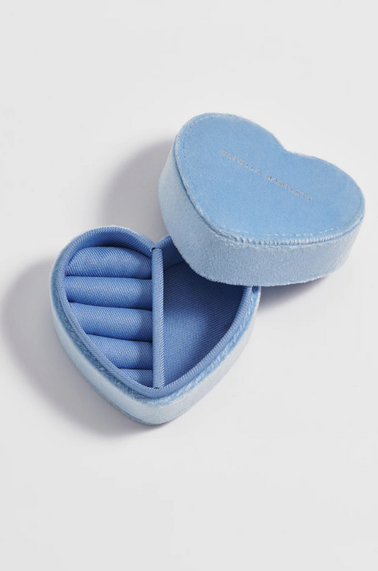 Blue Velvet Mini Heart Jewelry Box Travel Accessories in  at Wrapsody