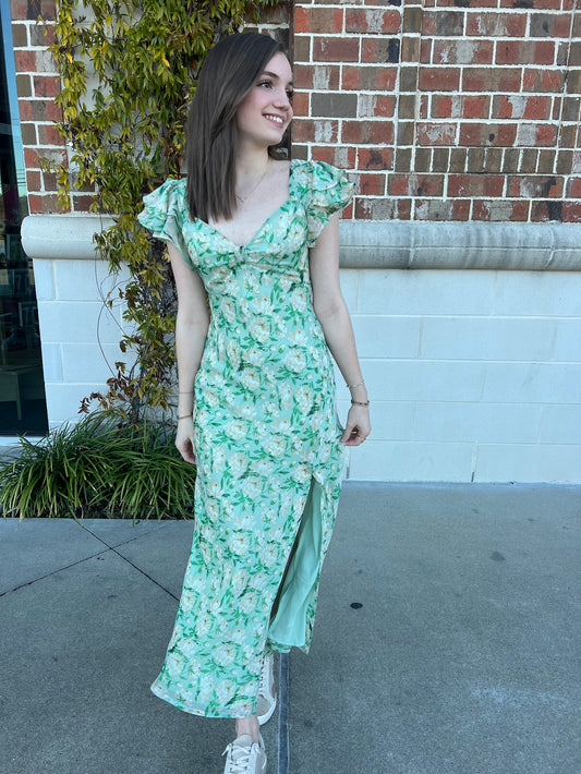 Maisy Floral Green Maxi Dress Dresses in XS at Wrapsody