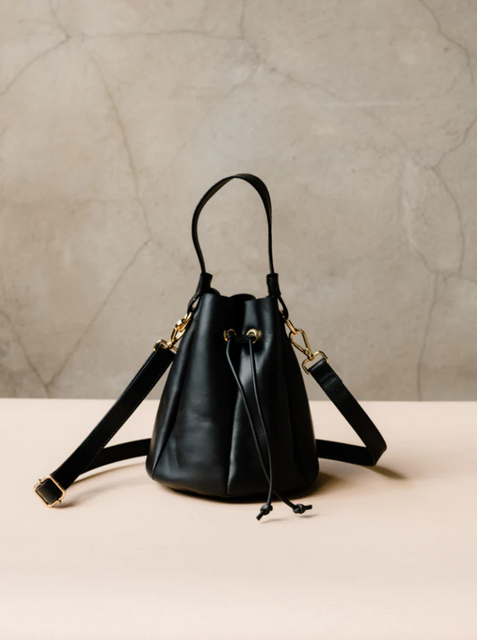 Blaire Crossbody Bucket Bag in Black Handbags in  at Wrapsody