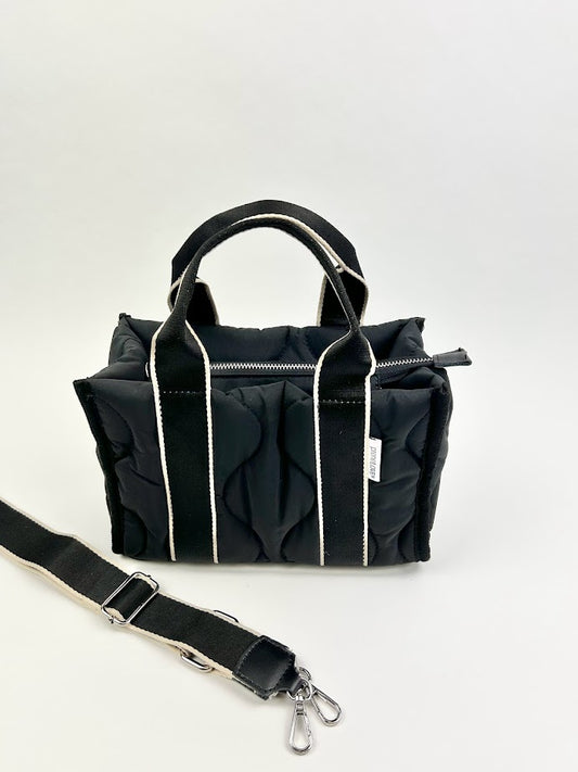 Airdrie Mini Puffer Tote - Black/White Totes in  at Wrapsody