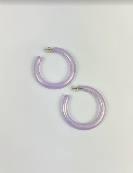 Iridescent Lavender Shimmer Hoops Earrings in  at Wrapsody