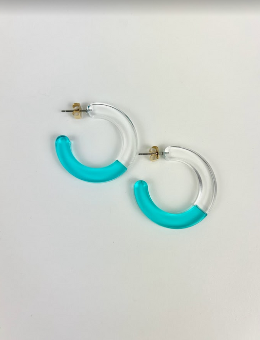 Lucite Two-Tone Blue Hoops Earrings in  at Wrapsody