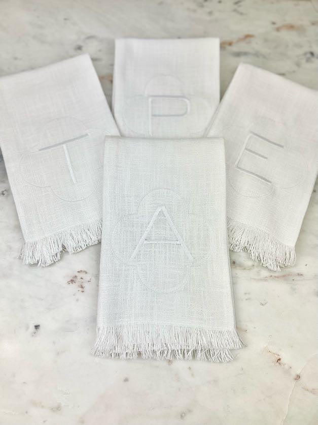 White Fringe Initial Towel Kitchen Towels in A at Wrapsody