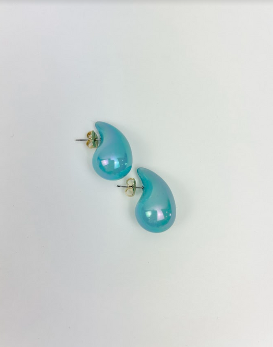 Iridescent Blue Crescent Studs Earrings in  at Wrapsody