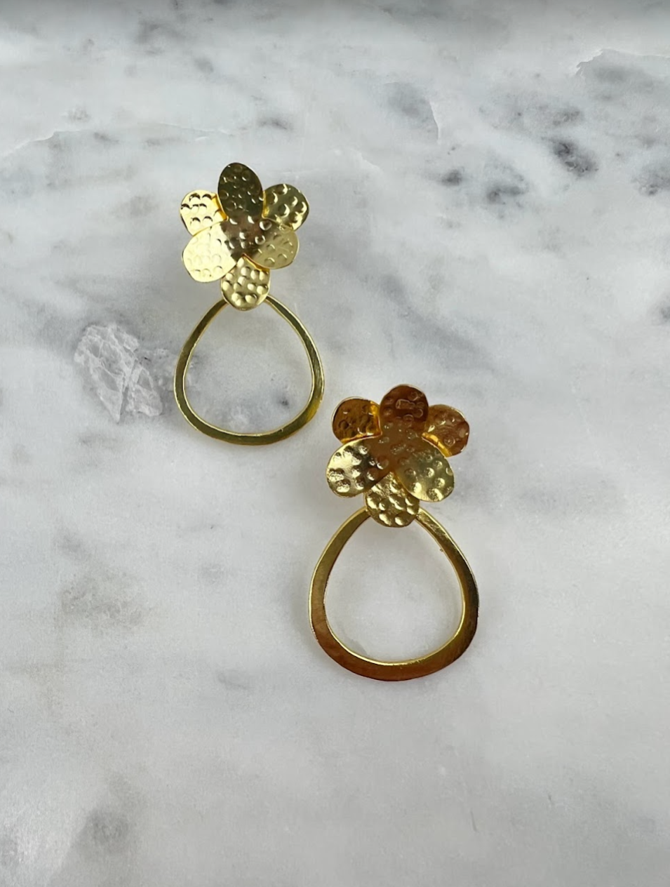 Flower Oval Gold Earrings Earrings in  at Wrapsody