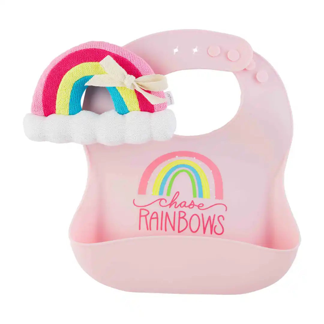 Rainbow Silicone Bib & Rattle Set Baby in Default Title at Wrapsody