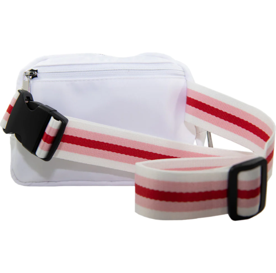 White Belt Bag w/ Striped Strap Handbags in  at Wrapsody