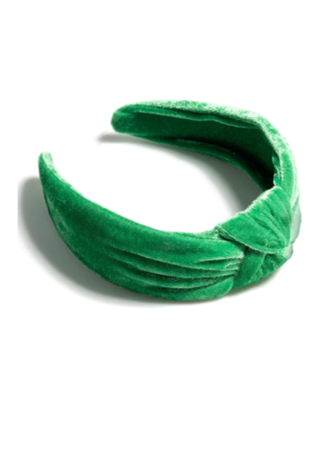 Headband Knotted Velvet Green Hair Accessories in  at Wrapsody