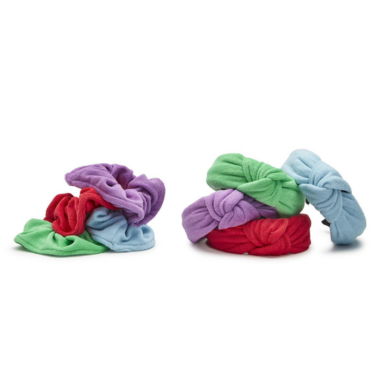 Terry Headband and Scrunchie Set Hair Accessories in Purple at Wrapsody