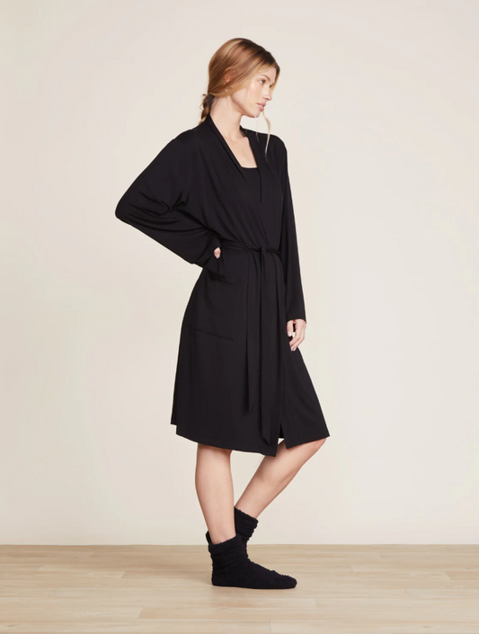 Barefoot Dreams Jersey Short Robe - Black Loungewear in  at Wrapsody