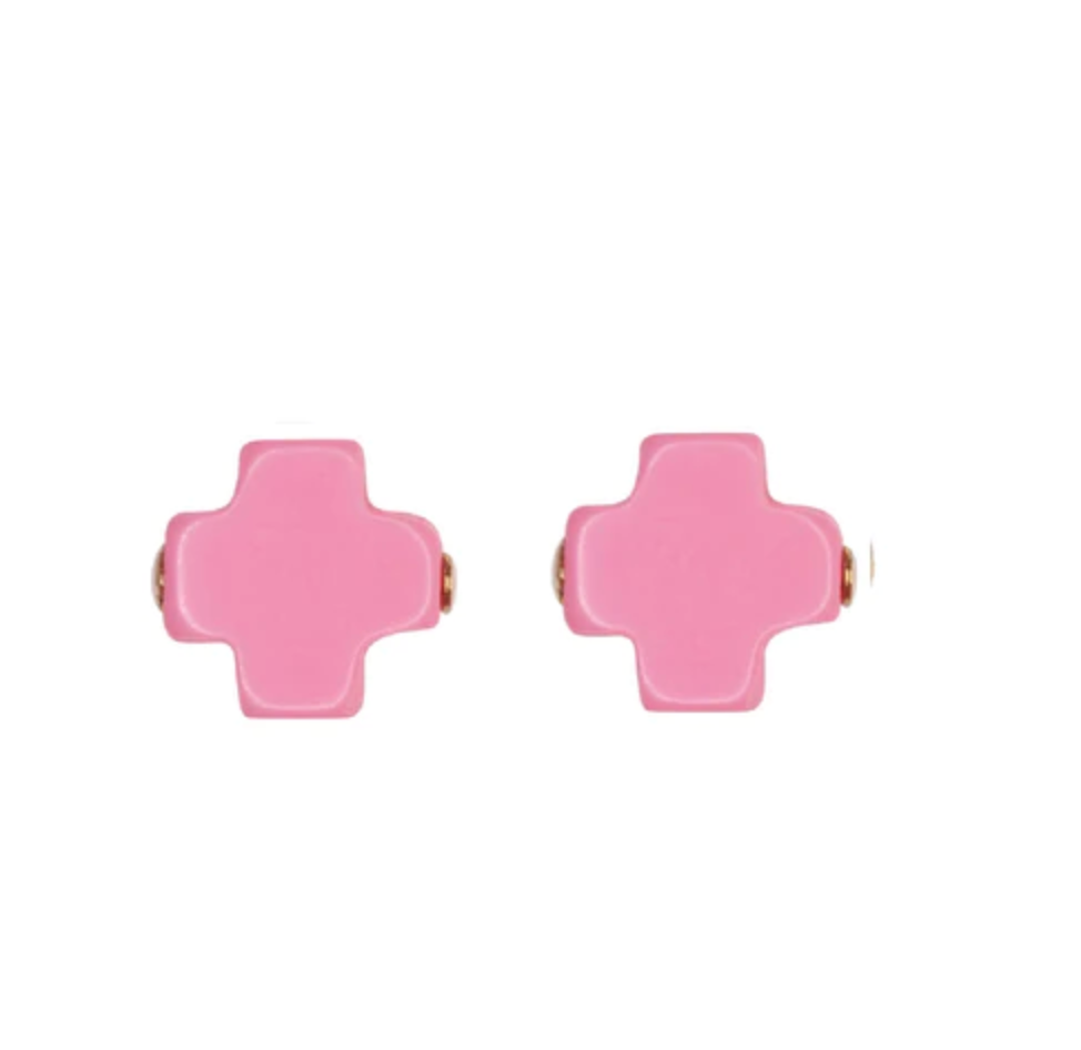 Enewton Signature Cross Stud Earrings in Bright Pink at Wrapsody
