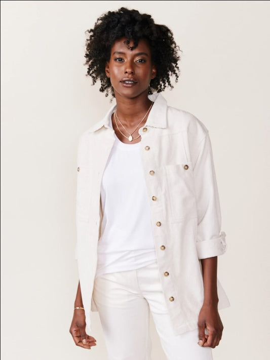 Able Shacket Corduroy Long Outerwear in Ivory at Wrapsody