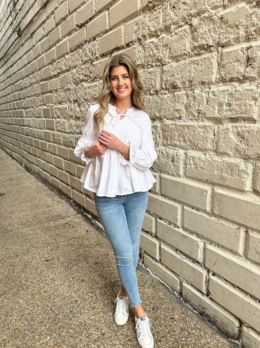 Poplin Ruched Blouse Tops in XS at Wrapsody