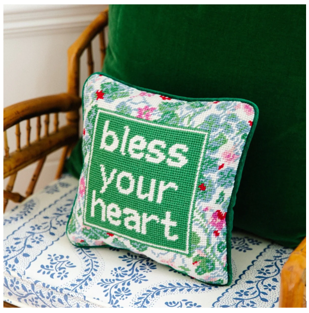 Bless Your Heart Needlepoint Pillow Pillows in  at Wrapsody