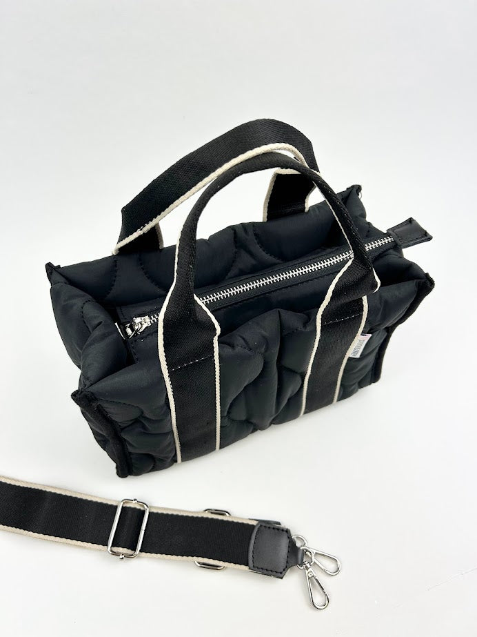 Airdrie Mini Puffer Tote - Black/White Totes in  at Wrapsody