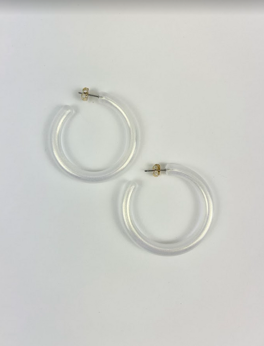 Iridescent White Shimmer Hoops Earrings in  at Wrapsody