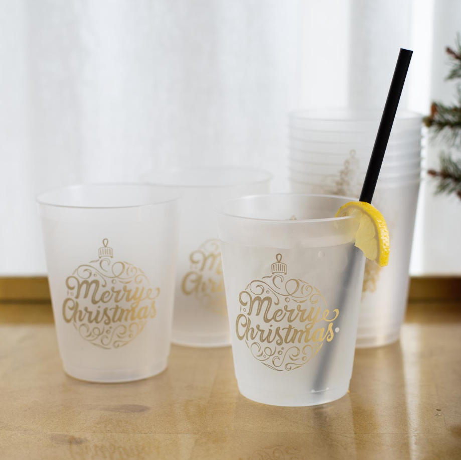 Frosted Cups Merry Christmas Ornament Set/10 Drinkware in  at Wrapsody
