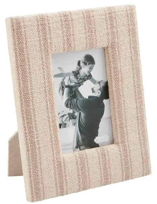 Fabric Taupe Stripe Frame Picture Frames in  at Wrapsody